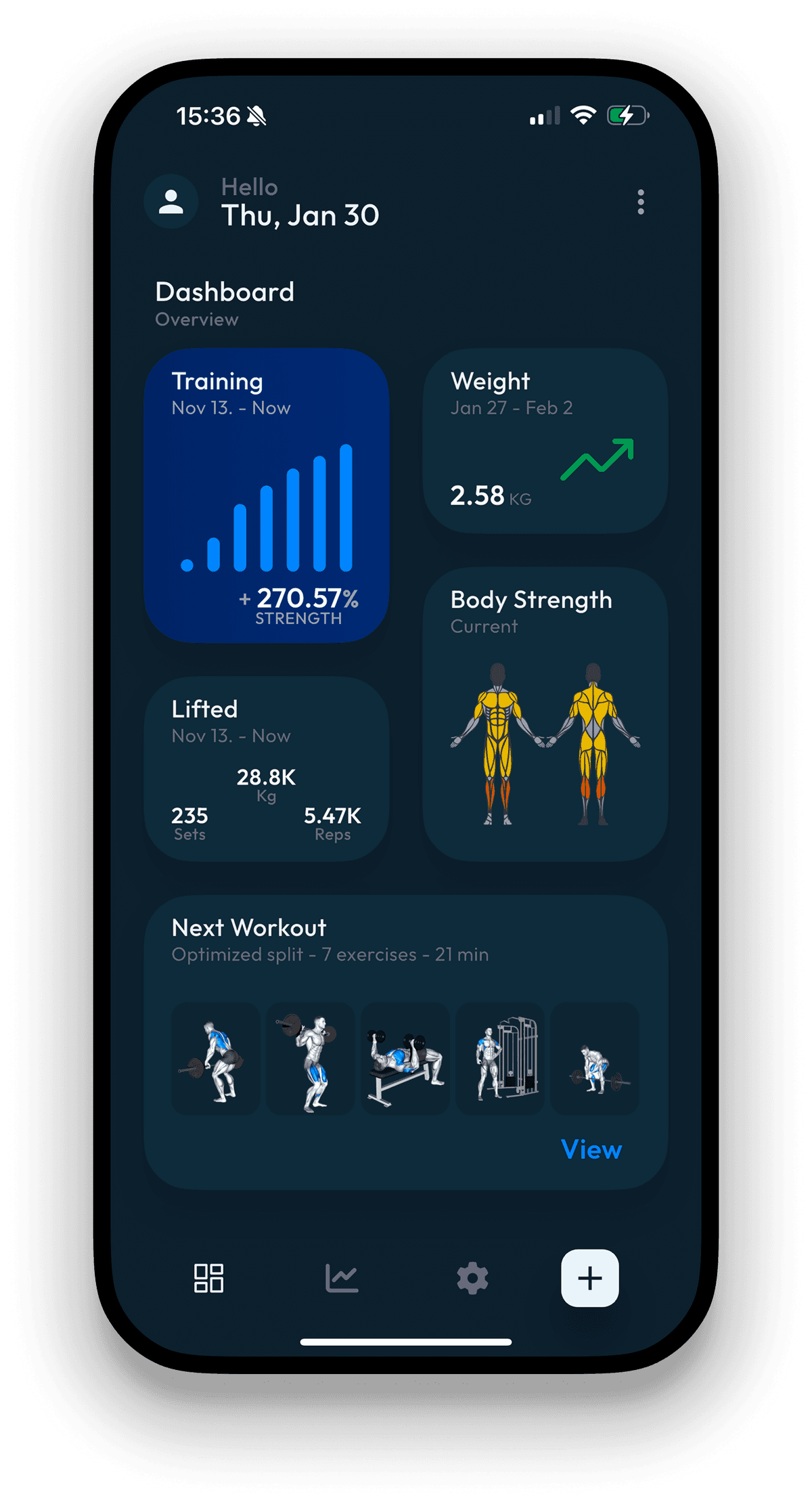 Adapt fitness app interface displayed on iPhone showing personalized workout plans, nutrition tracking, and progress dashboard