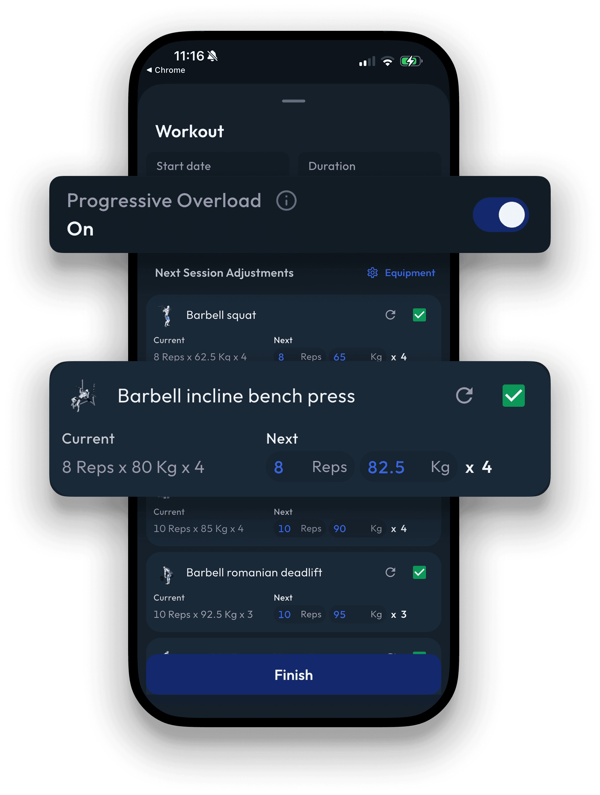 Adapt app progressive overload tracking