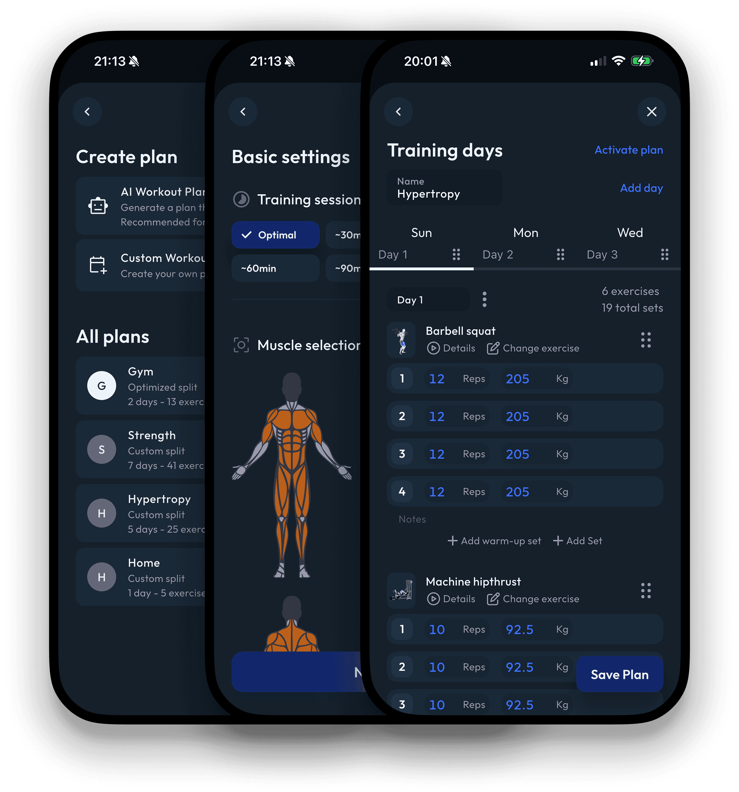 Adapt app workout planner interface